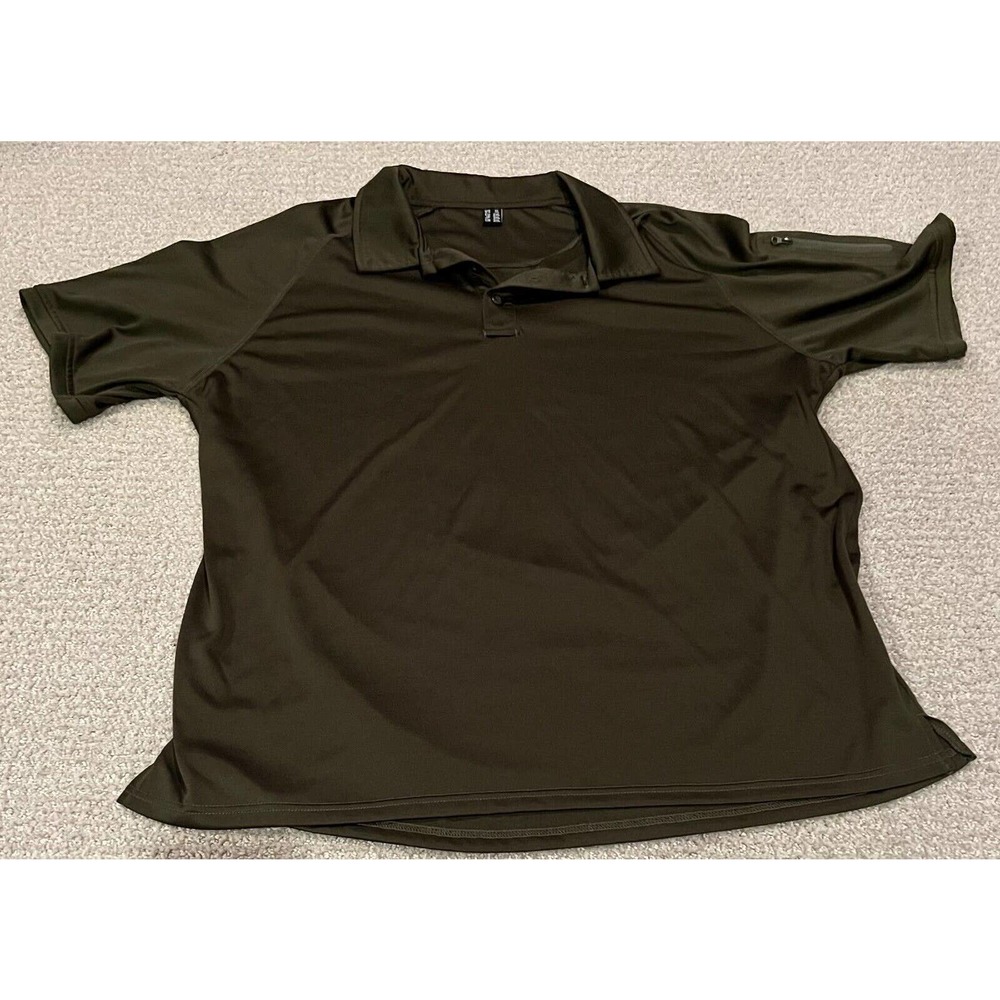 Men's Short Sleeve Shirt GREEN Tactical Military Polo Shooting Patch Zipper XL